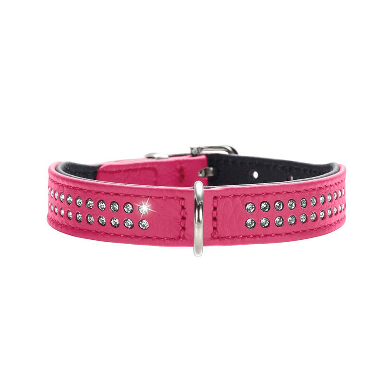 Læderhalsbånd Diamond Petit Pink